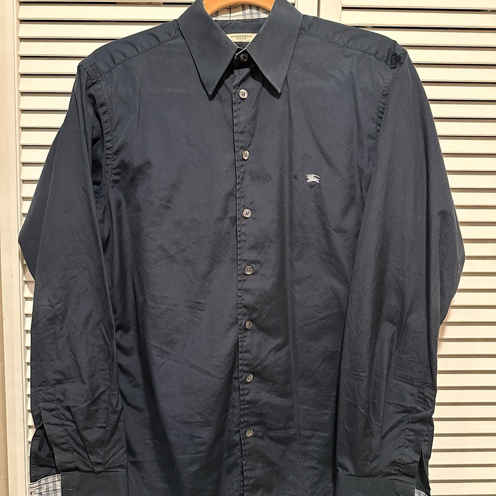 Burberry black Small button down with classic plaid in black and white.